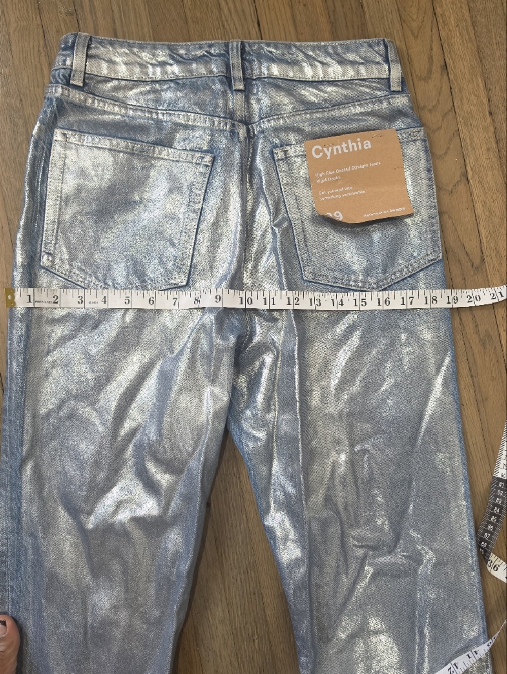 Reformation Cynthia High-Rise Coated Straight Jeans - Silver NWT - Picture 5 of 5